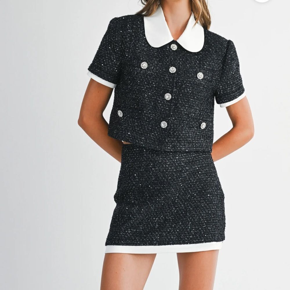 Mable/Anthropologie  GABY SEQUIN TWEED SHORT JACKET AND SKIRT SET - Picture 5 of 9